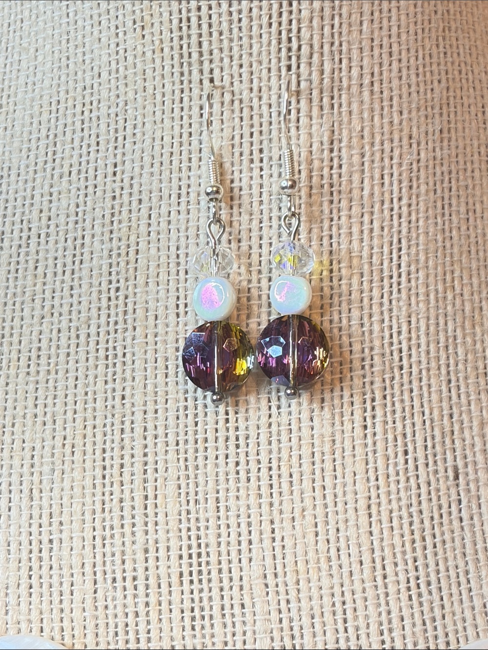 Handcrafted Plum/Cream Shell and Crystal Necklace and Earring Set - Picture 3 of 7